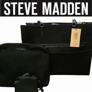 Steve Madden BLivia SM Circle Emblem Logo Candy-Coated Tote Bag- Black